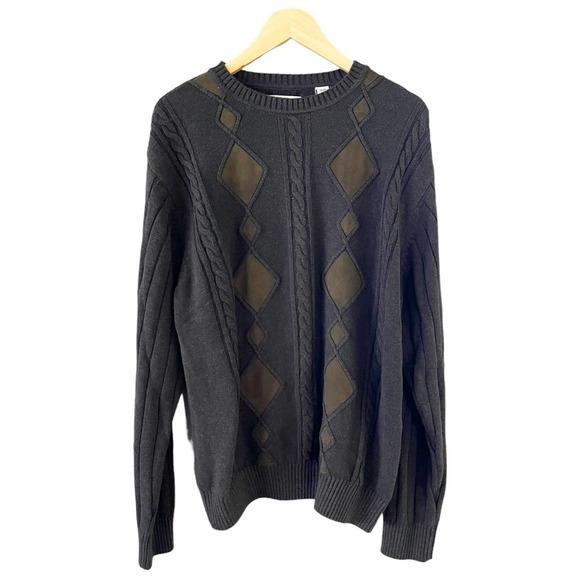 ALEX CANNON Brown Sweater Crew Neck Cotton Argyle Long Sleeve Pullover Large EUC - Picture 7 of 10